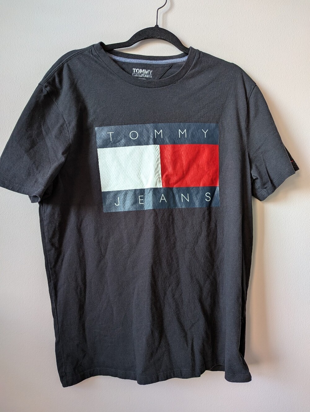 Tommy Hilfiger Logo Black T-Shirt with Red and White Logo Block